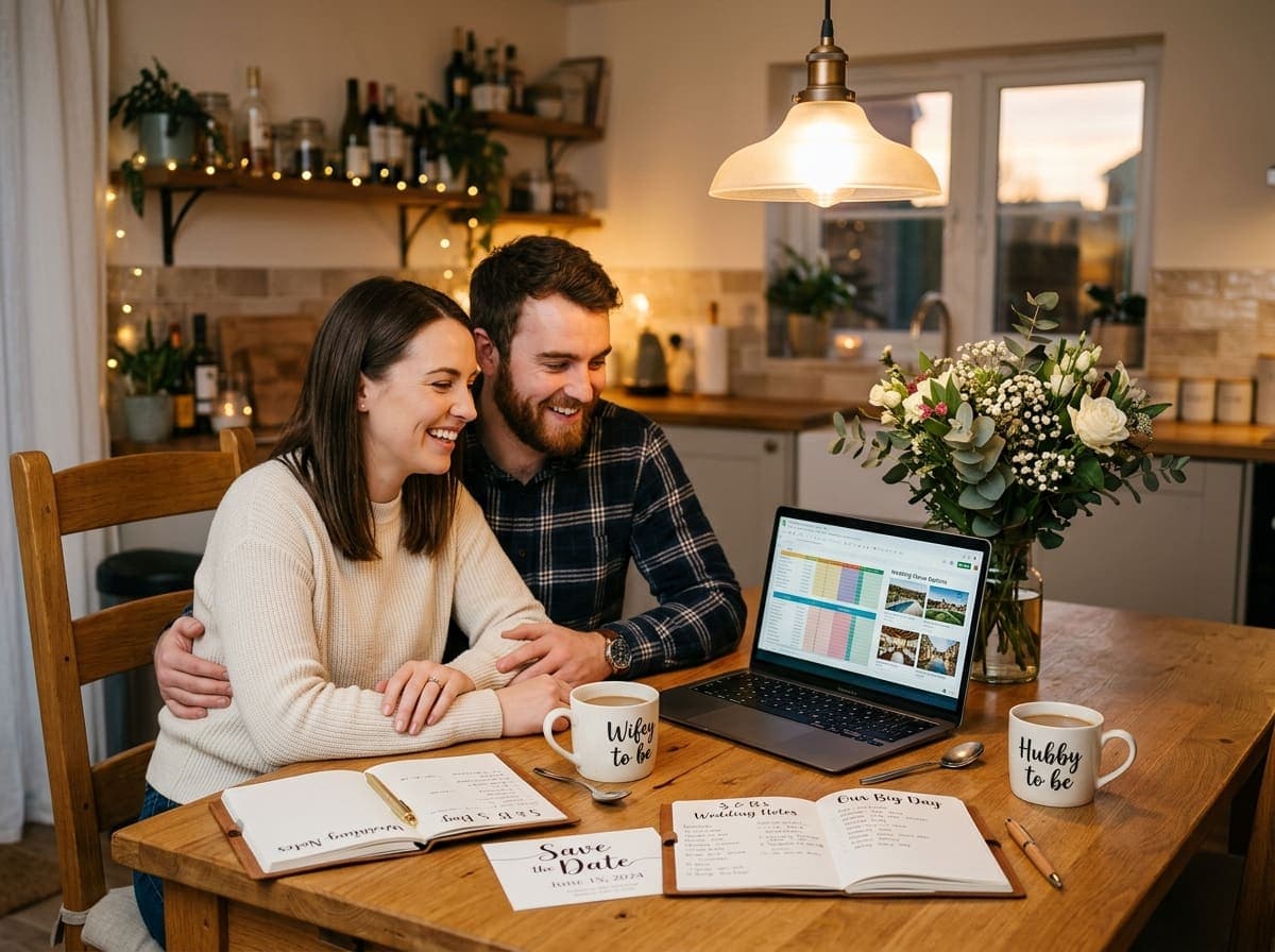 Couple planning wedding together